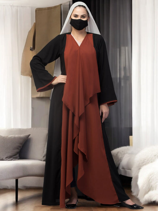 Open Abaya Like Dress With Falling Shrug Like Panels