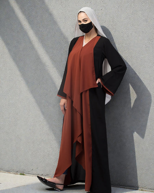 Open Abaya Like Dress With Falling Shrug Line Panels