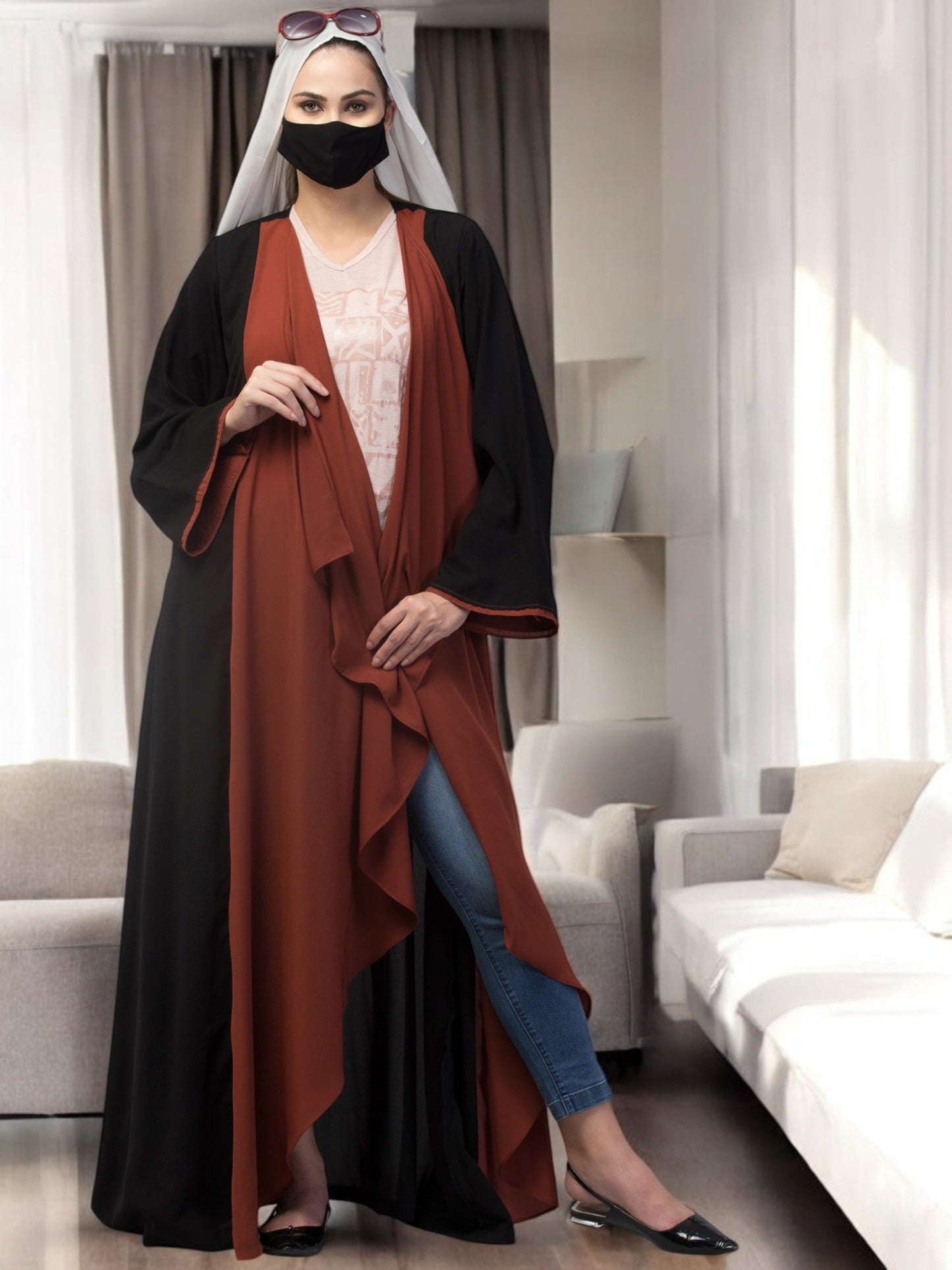 Open Abaya Like Dress With Falling Shrug Like Panels