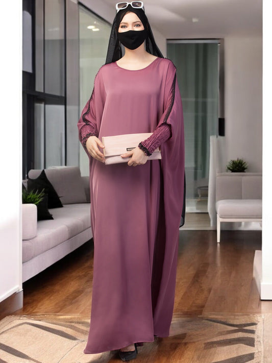 Free Size kaftan Abaya with long elasticated sleeves.
