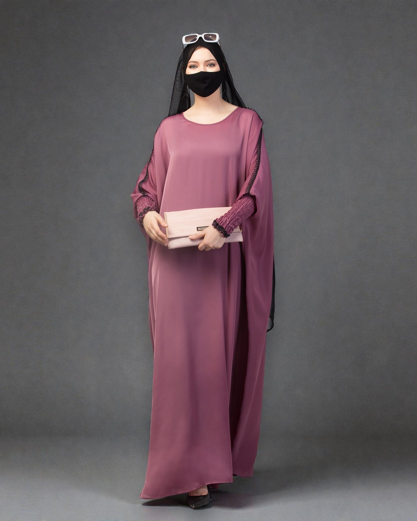 Free Size kaftan with long elasticated sleeves In Nida Satin Fabric