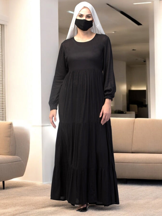 Multi Layered- Maxi Dress With Elasticated Sleeves