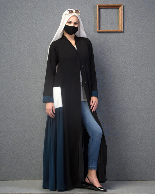 Multicolor Abaya Like Dress with Pleated Side Panels