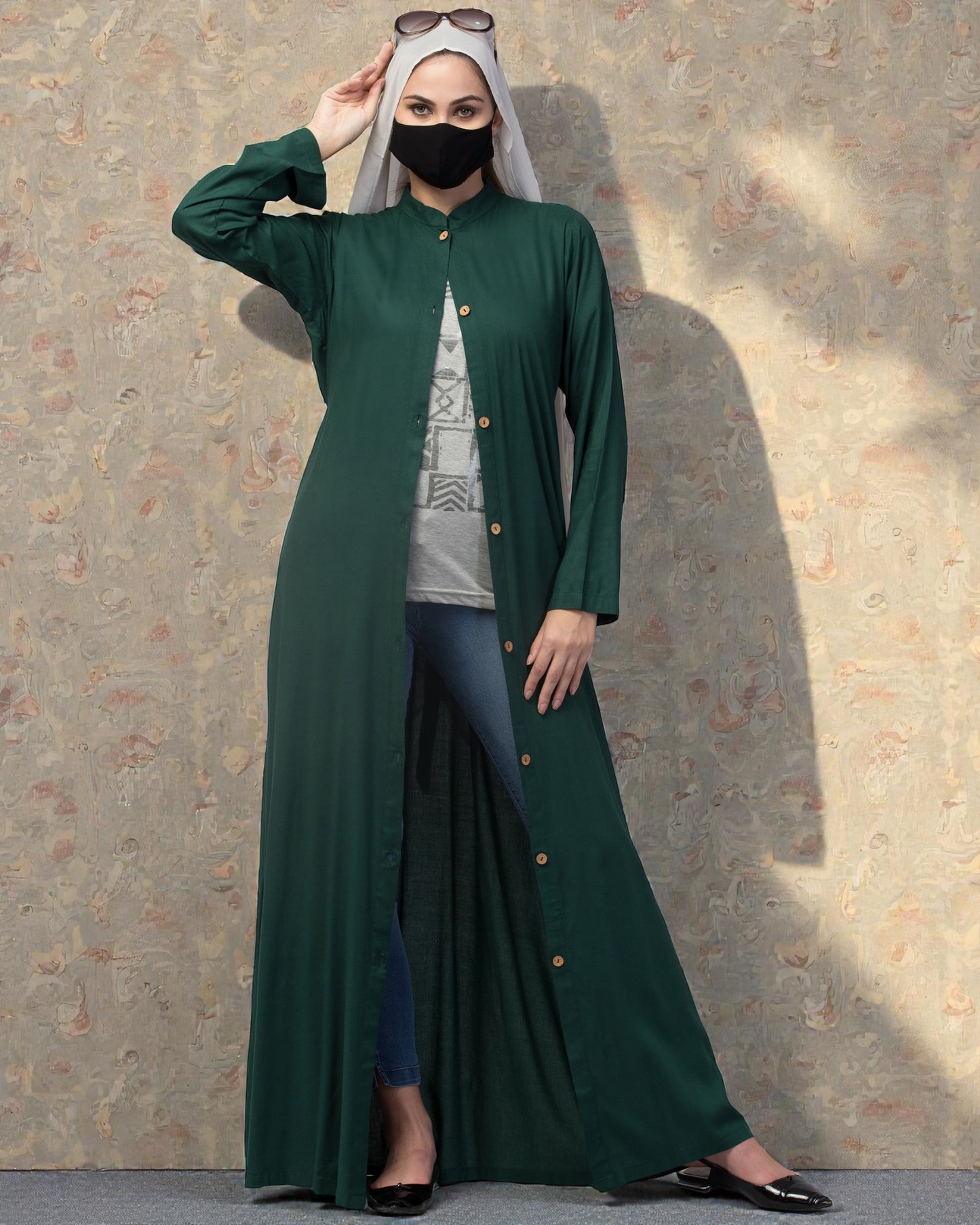 Front Open Abaya In Rayon fabric With Pockets