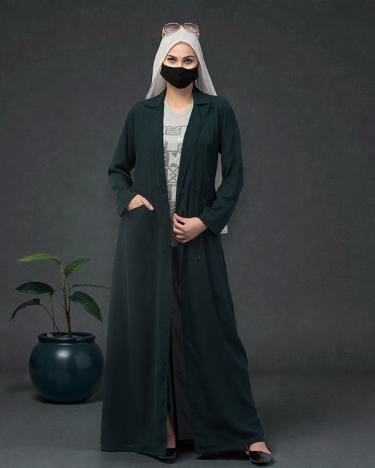 Double Breasted Abaya Style Coat with Front Pockets