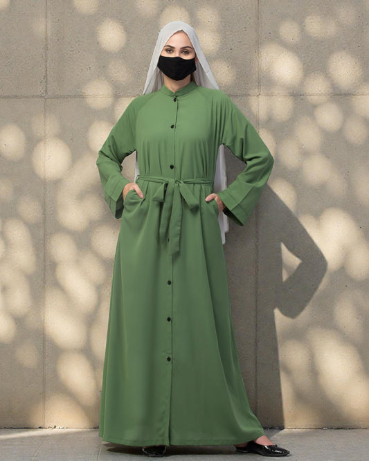 Front Open Abaya In Firdaus fabric With Pockets & Belt