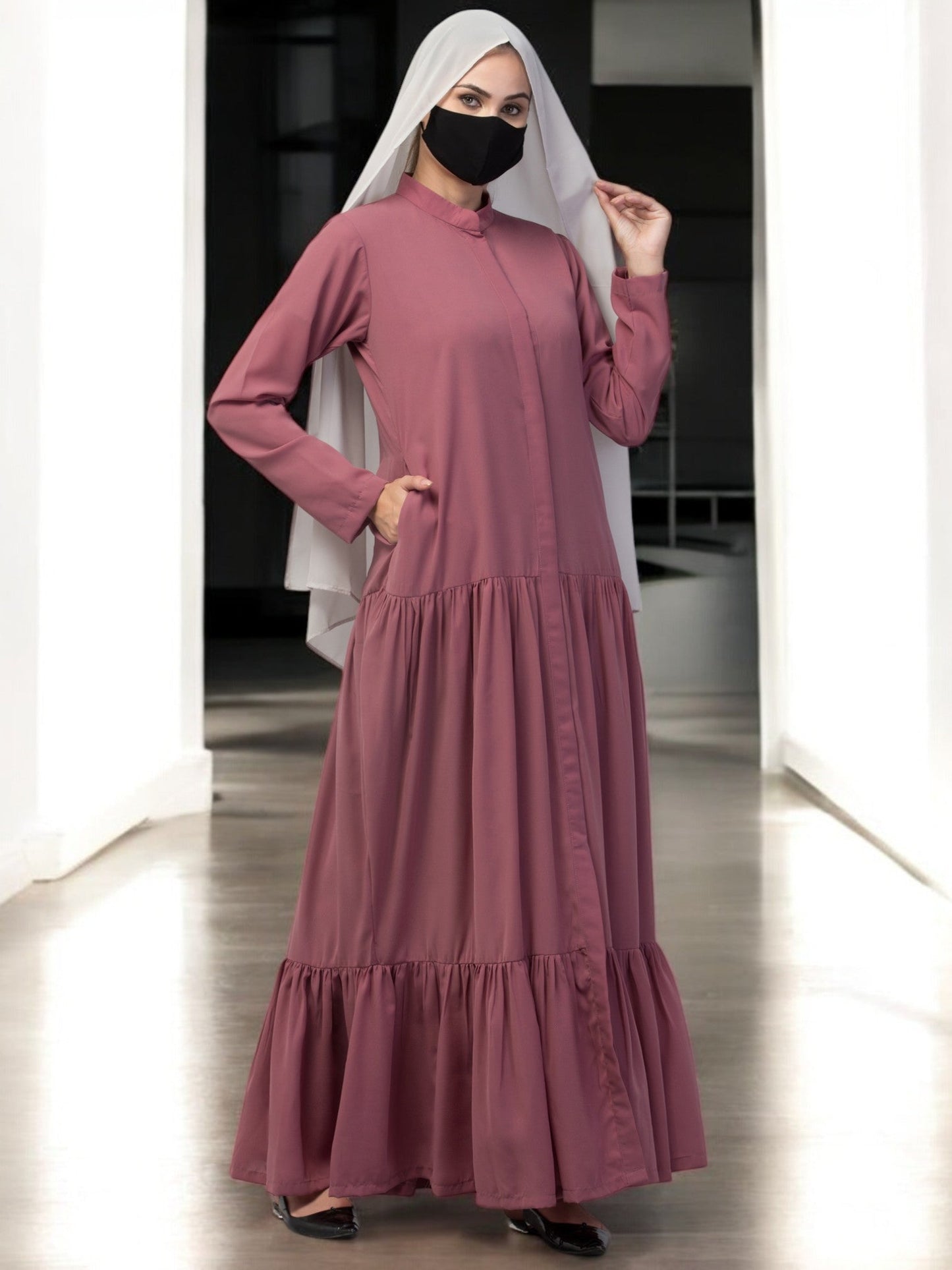 Front Open Abaya In Rayon fabric With Pockets