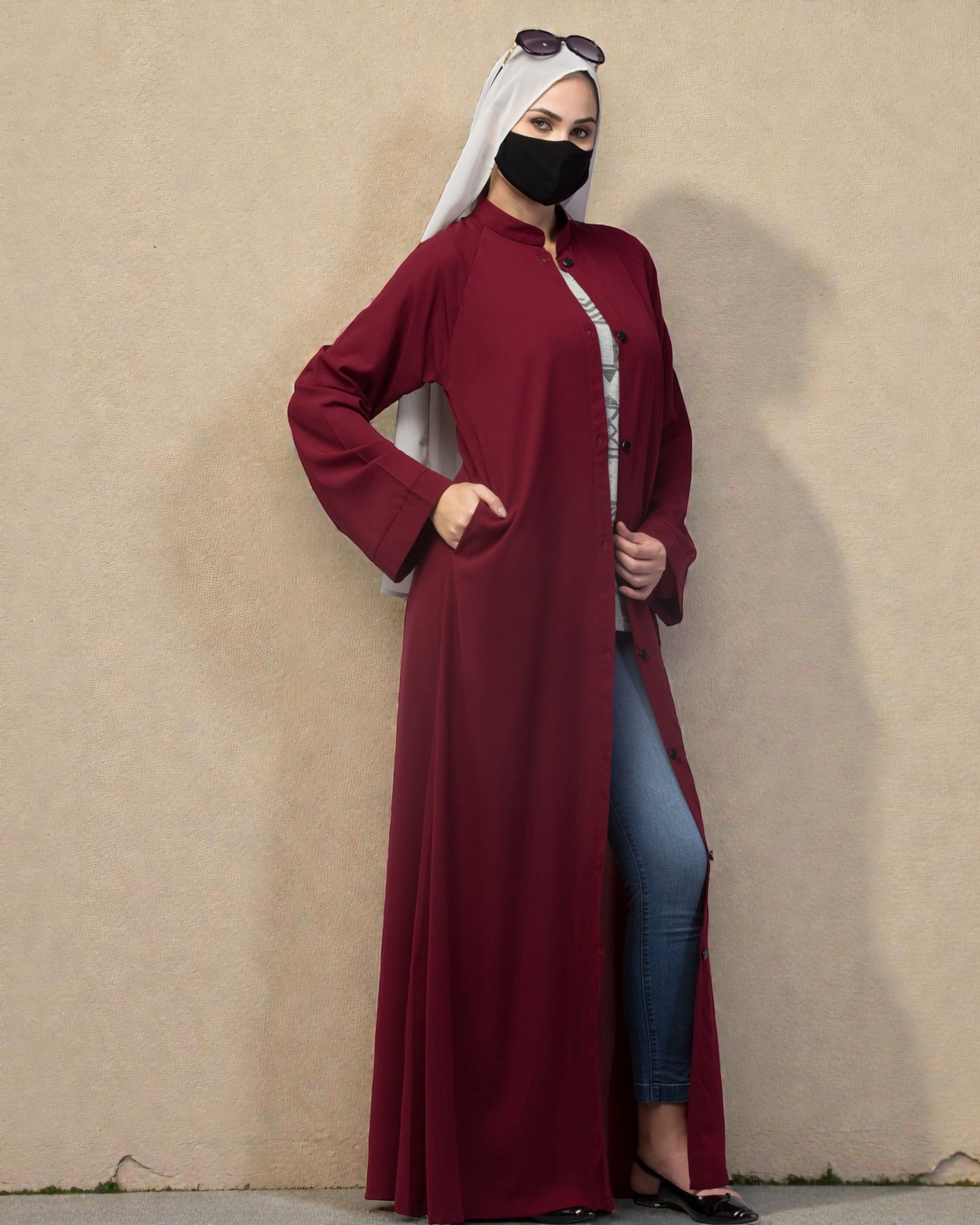 Front Open Abaya In Firdaus fabric With Pockets & Belt