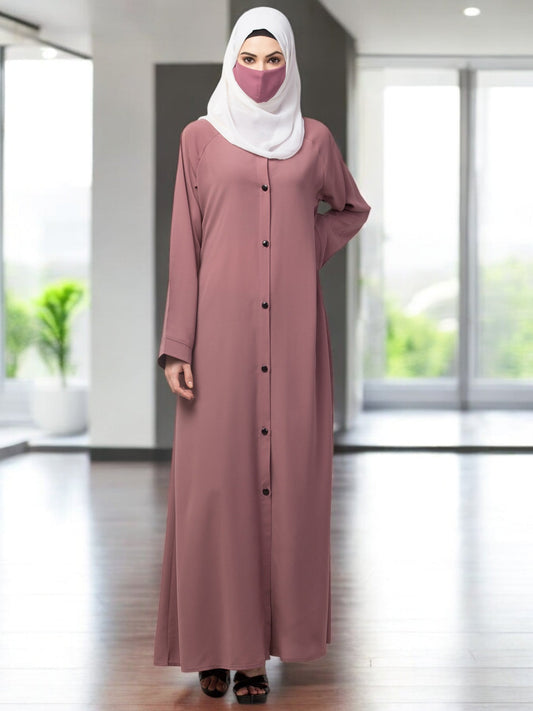 Front Open Abaya With Contrast Buttons