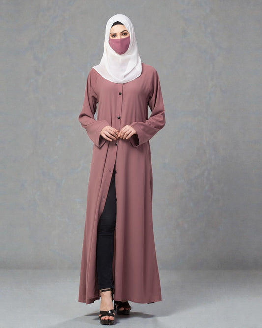 Front Open Abaya With Contrast Buttons