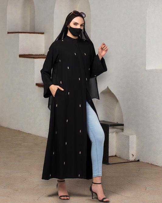 Front Open Abaya: Handwork Embellishments, Kimono Sleeves, and Matching Stole"