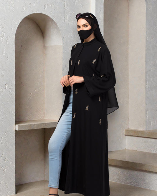 Front Open Abaya: Exquisite Handwork Embellishments and Kimono Sleeves