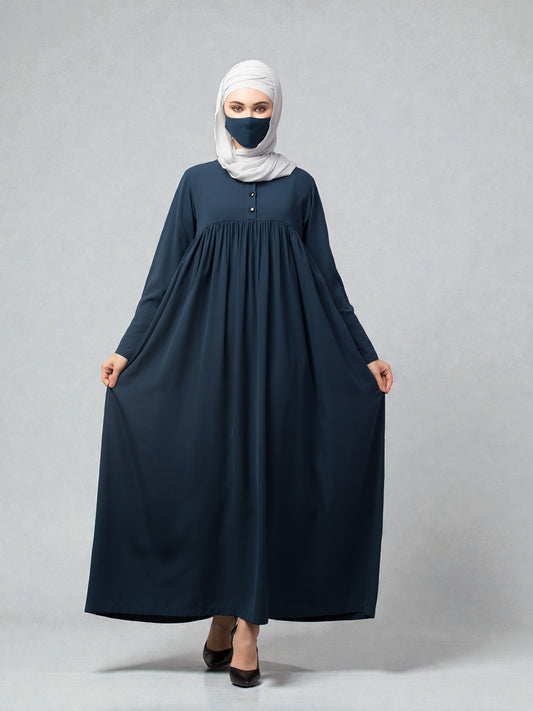 Abaya With Gather And Buttons On Yoke