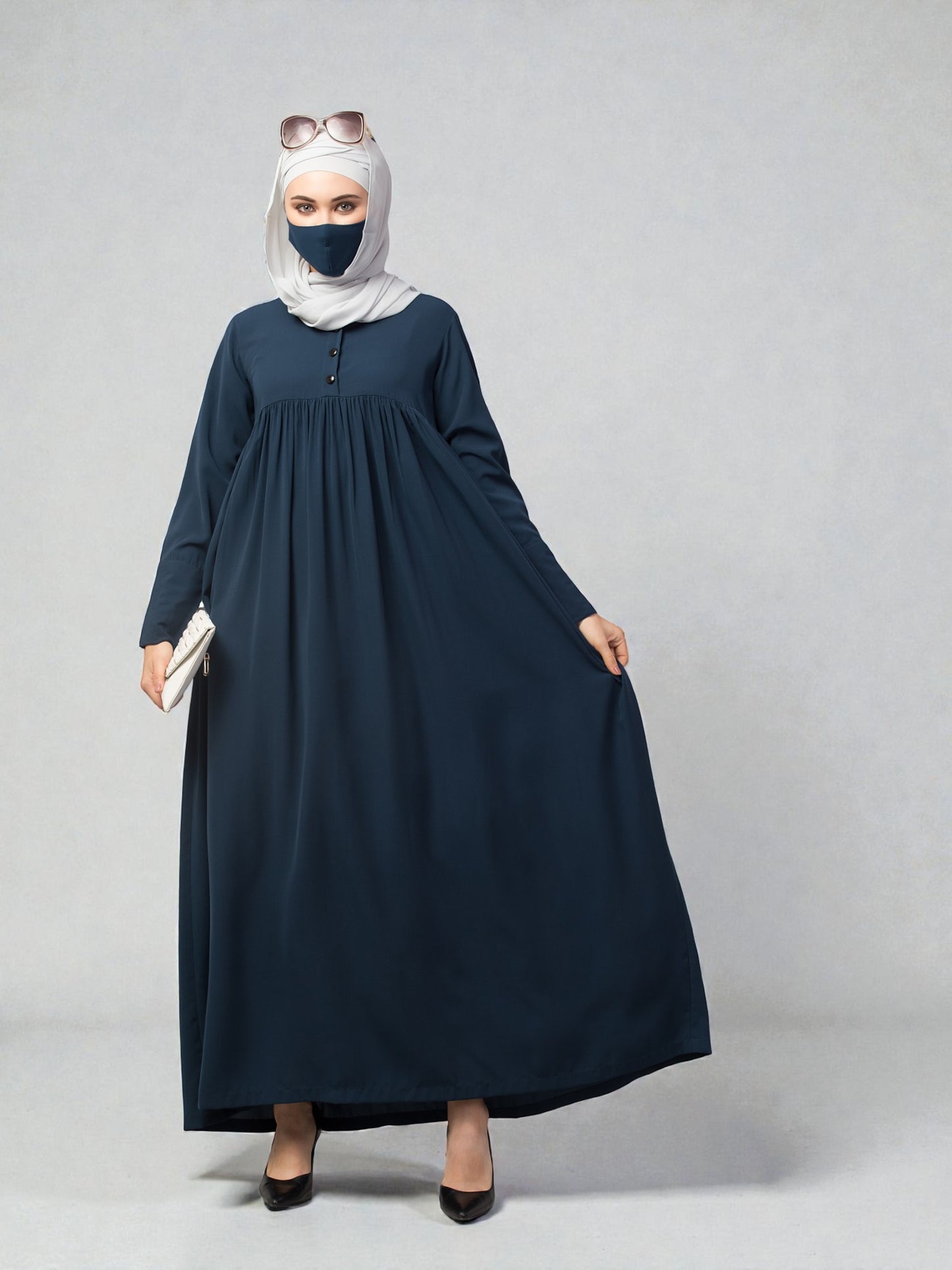 Abaya With Gather And Buttons On Yoke