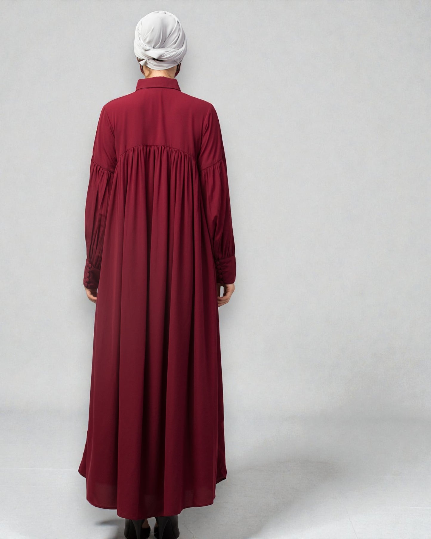 Designer Abaya With Shirt Collar and Balloon Sleeves