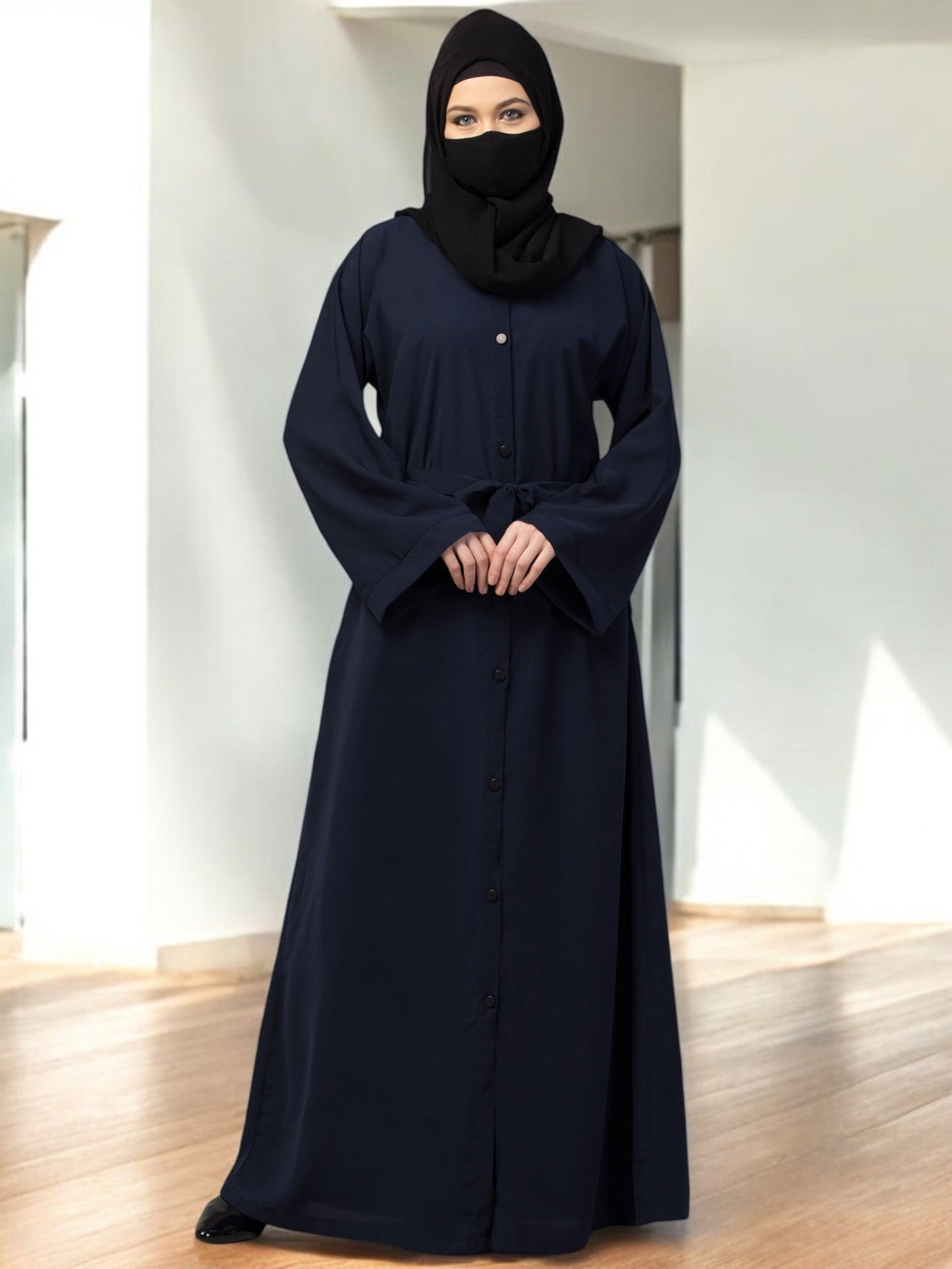 Front Open Abaya With Kimono Sleeves & Belt
