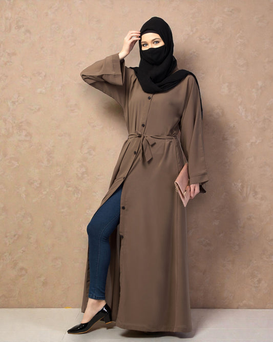 Front Open Abaya With Kimono Sleeves & Belt
