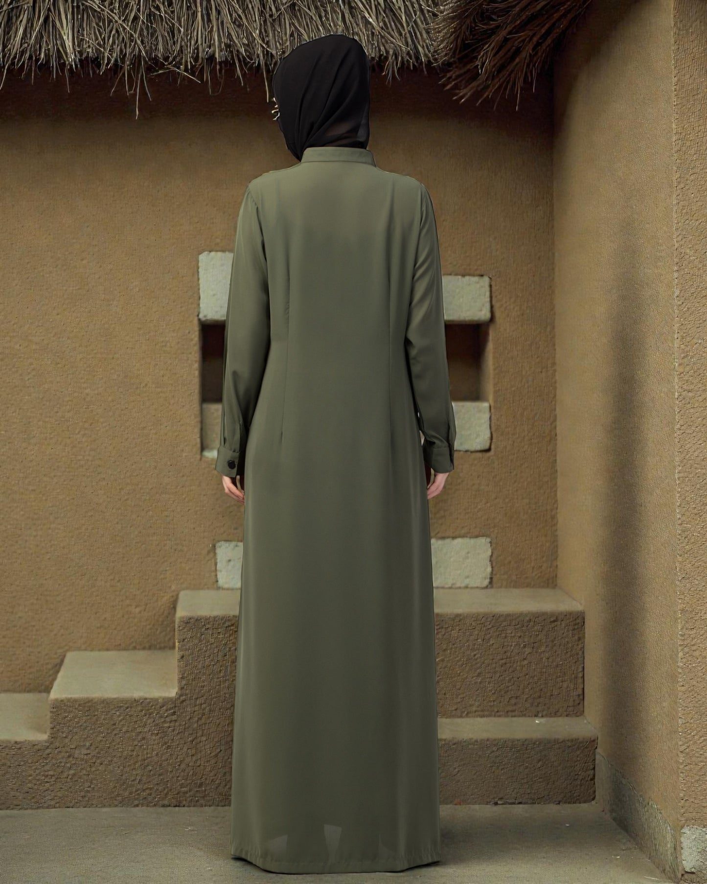 Front Open Abaya With Cuffed Sleeves