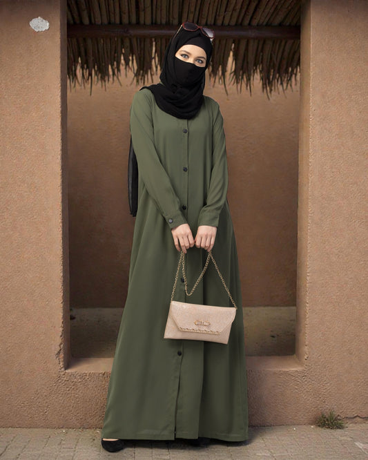 Front Open Abaya With Cuffed Sleeves