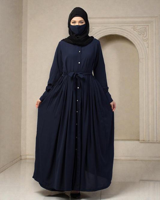 Front Open- Designer Dress In Abaya Fit With Pleats
