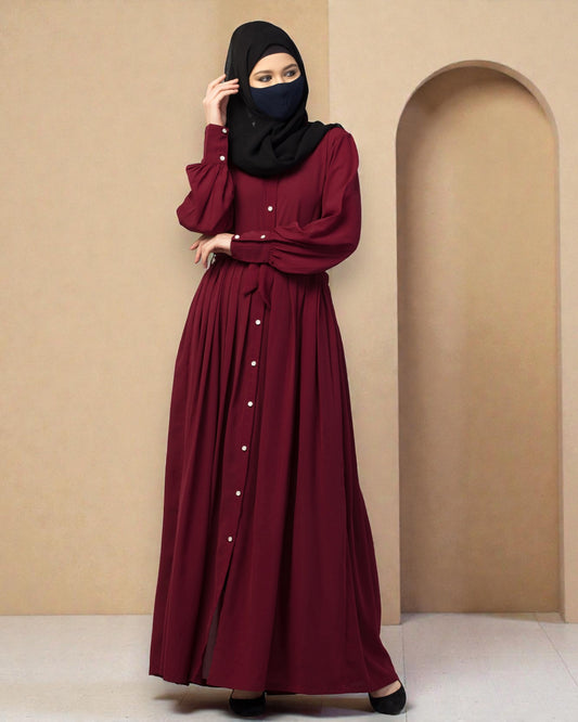 Front Open- Designer Dress In Abaya Fit With Pleats