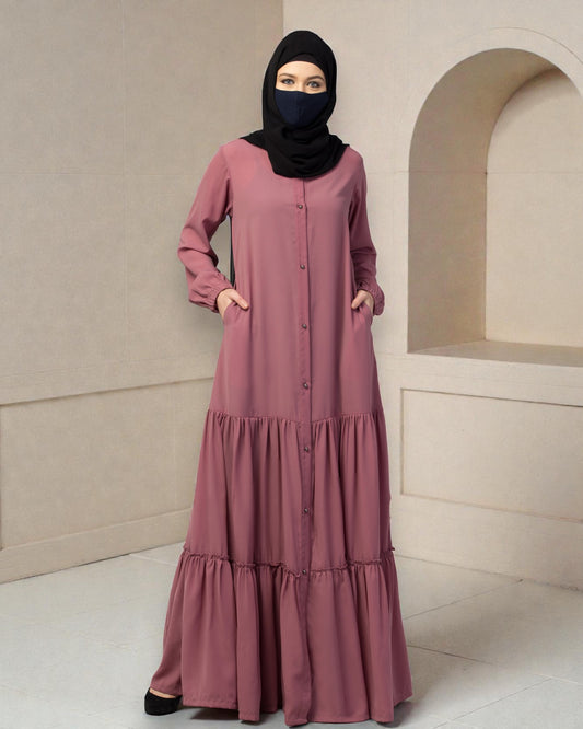 Front Open- Designer Abaya With Gathered Layers