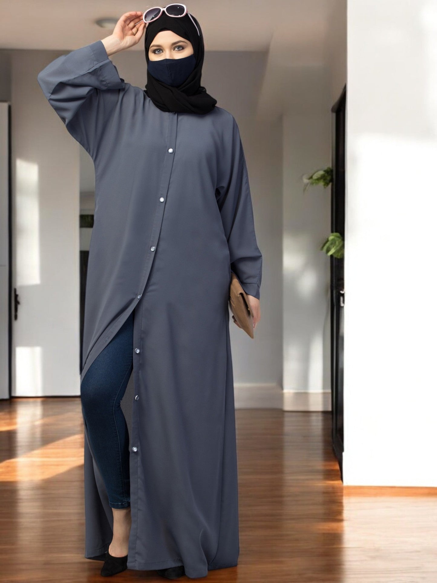 Front Open Abaya With Kimono Sleeves & Belt