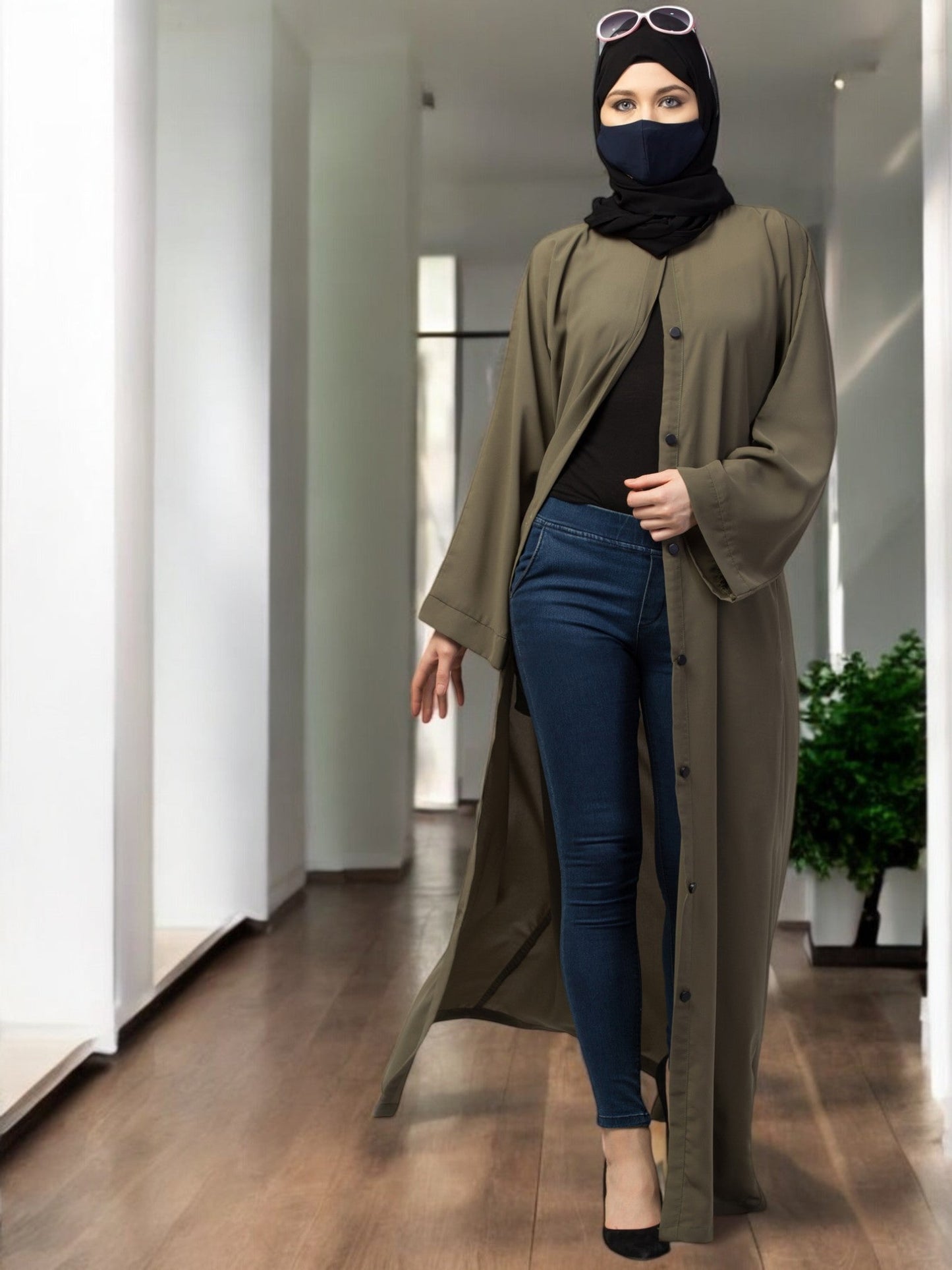 Front Open Abaya With Kimono Sleeves & Belt