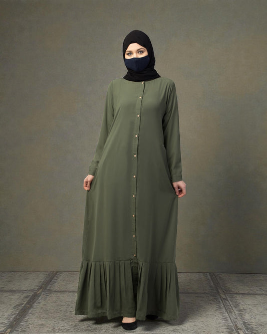Front Open- Designer Abaya With Gathered Hem