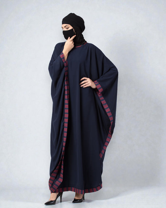 Musheco-Free Size Kaftan Abaya With Striped Border