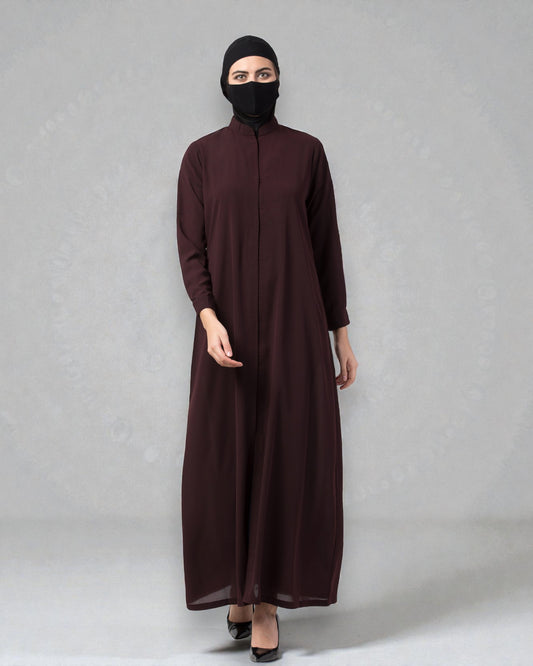 Musheco Front Open Abaya In Firdaus Fabric With Mandarin Collar