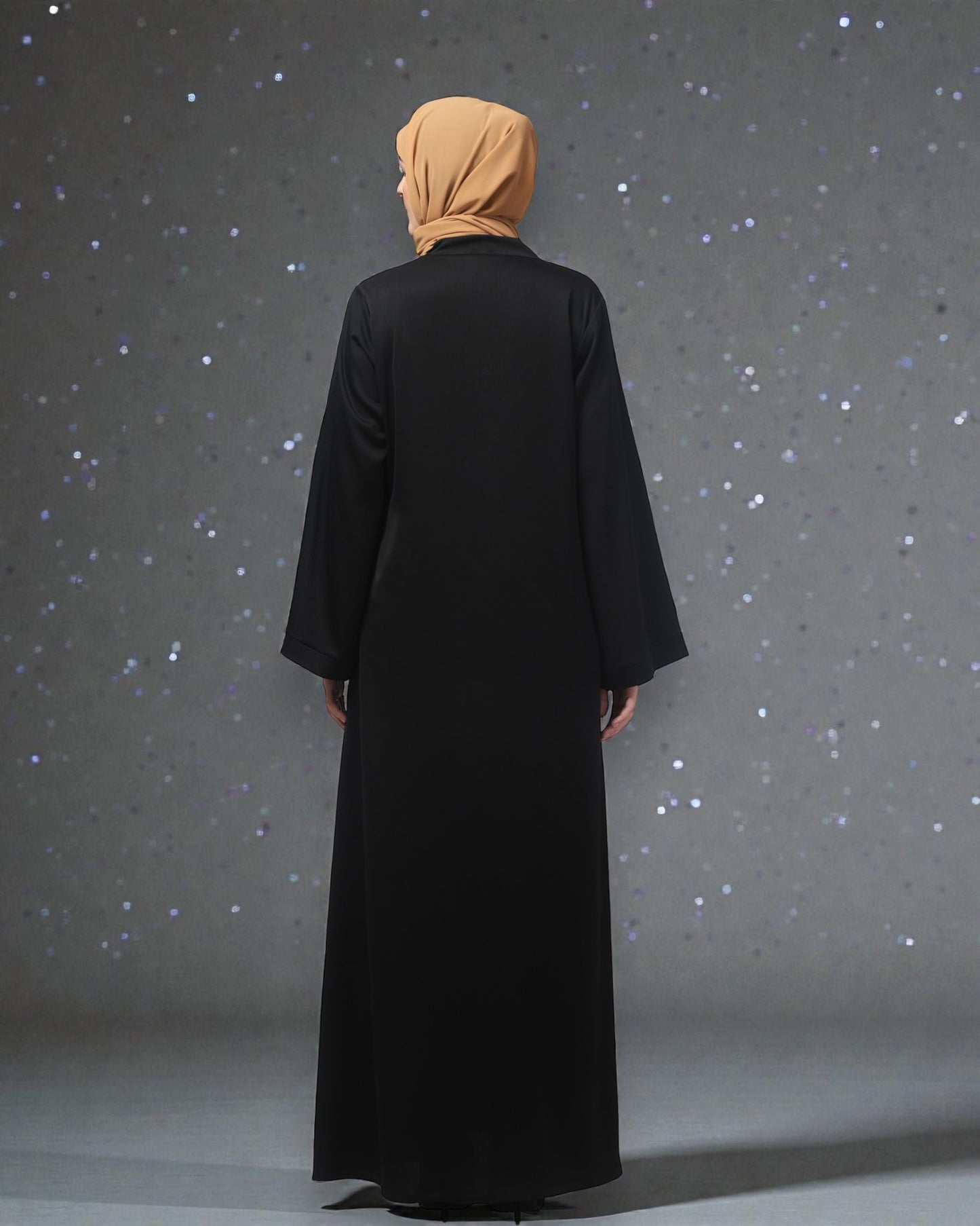 Front Open Tiktok Abaya with V-Neck & Flared Sleeves – Includes Hijab