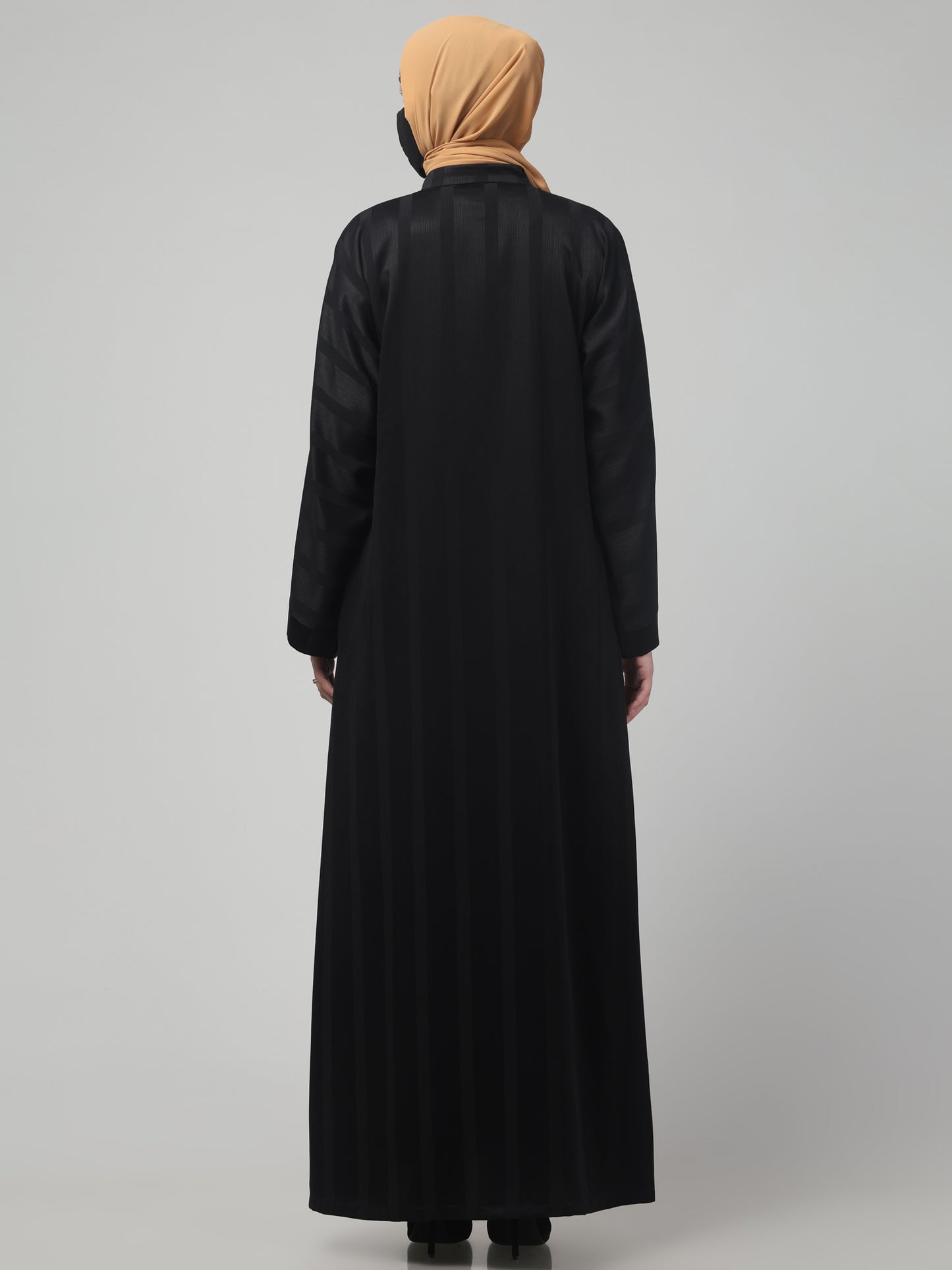 Front Open Abaya in Zoom Pro Fabric – Subtle Stripes & Effortless Grace