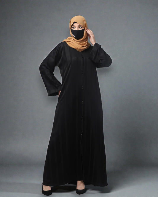 Front Open Abaya in Zoom Pro Fabric – Subtle Stripes & Effortless Grace