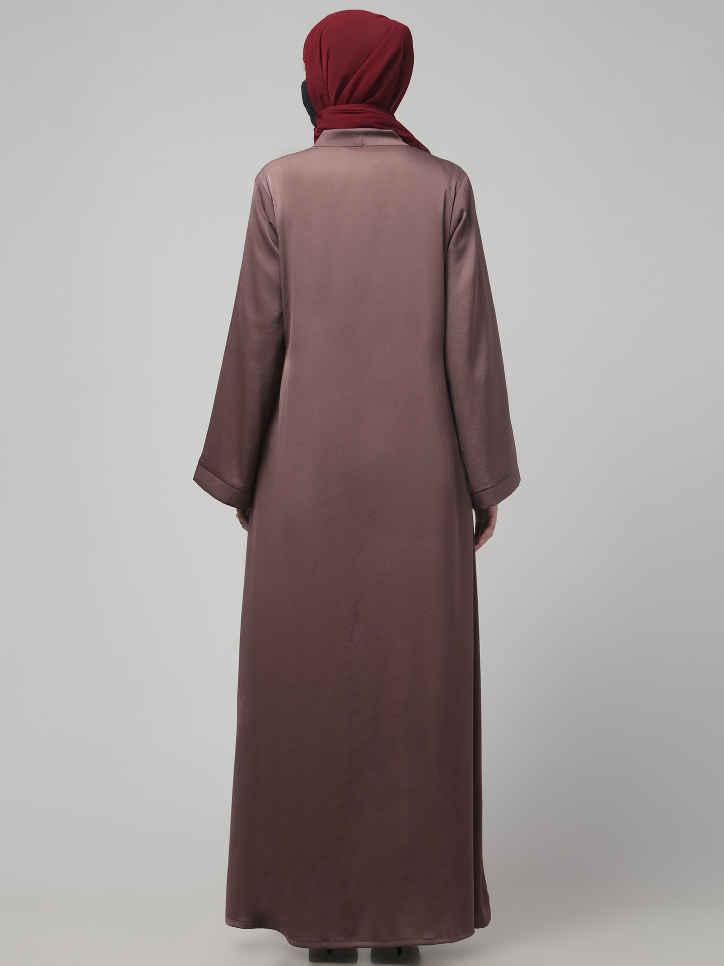 Front Open Abaya In Premium Tiktok Fabric with V-Neck & Flared Sleeves.