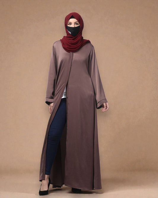 Front Open Tiktok Abaya with V-Neck & Flared Sleeves – Includes Hijab