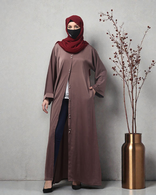 Front Open Tiktok Abaya with Round Neck & Flared Sleeves – Includes Hijab