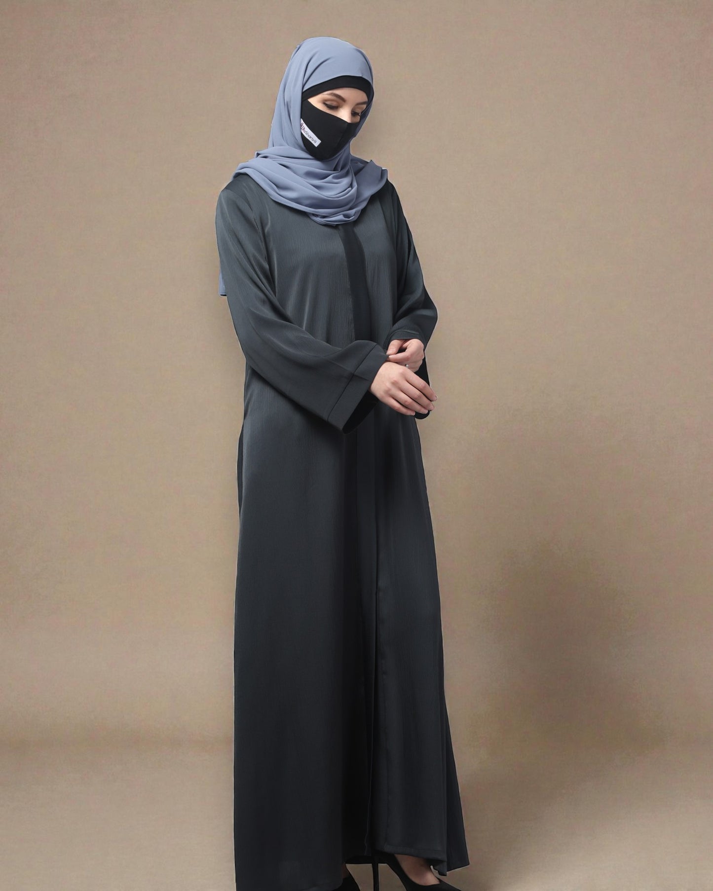Front Open Tiktok Abaya with V-Neck & Flared Sleeves – Includes Hijab