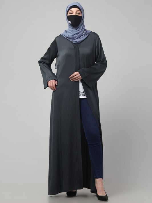Front Open Abaya In Premium Tiktok Fabric with V-Neck & Flared Sleeves.