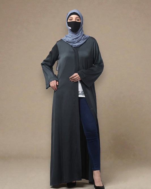 Front Open Tiktok Abaya with V-Neck & Flared Sleeves – Includes Hijab