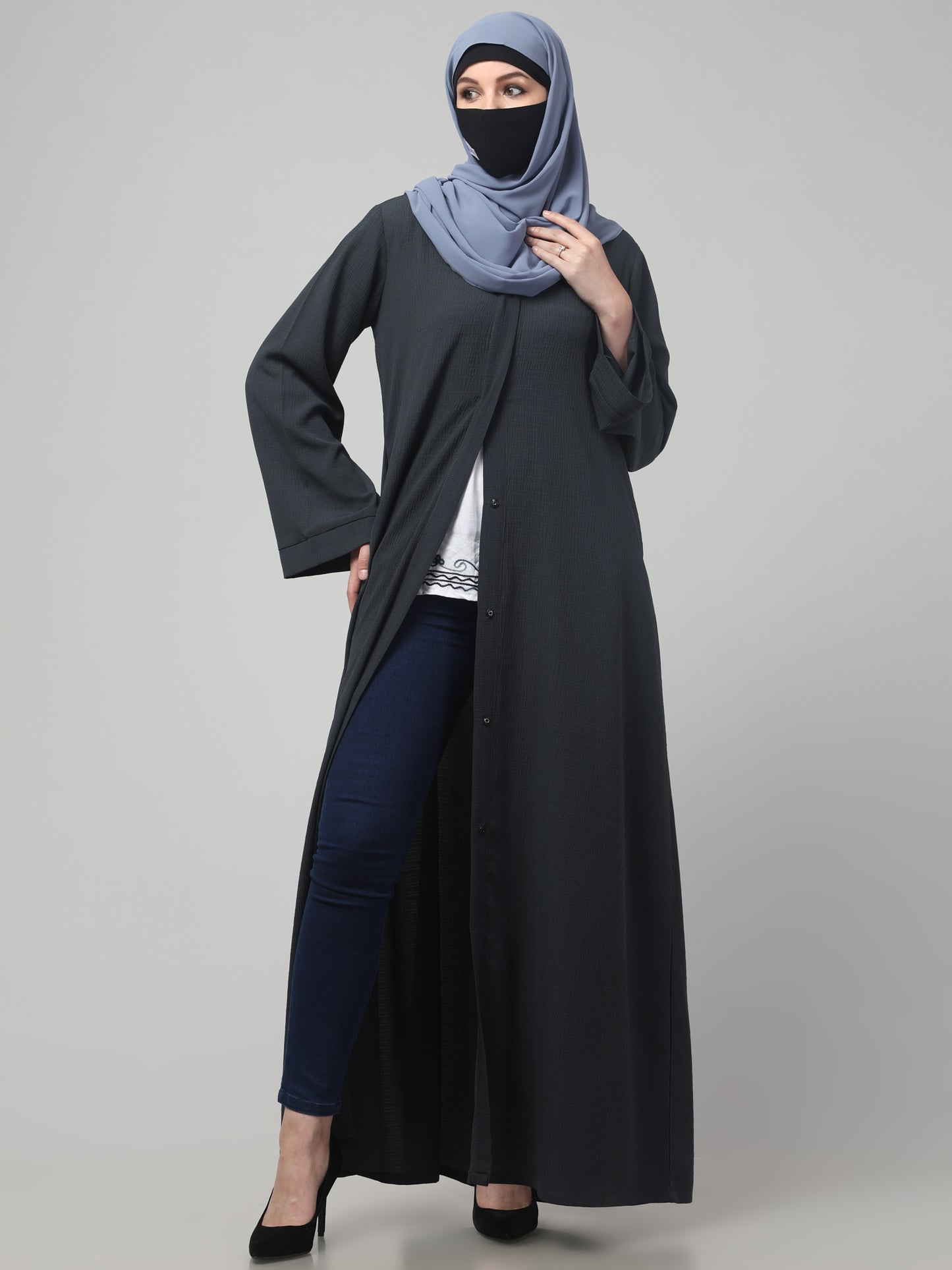 Front Open Abaya in Zamzam Crush – Subtle Elegance with a Crushed Finish