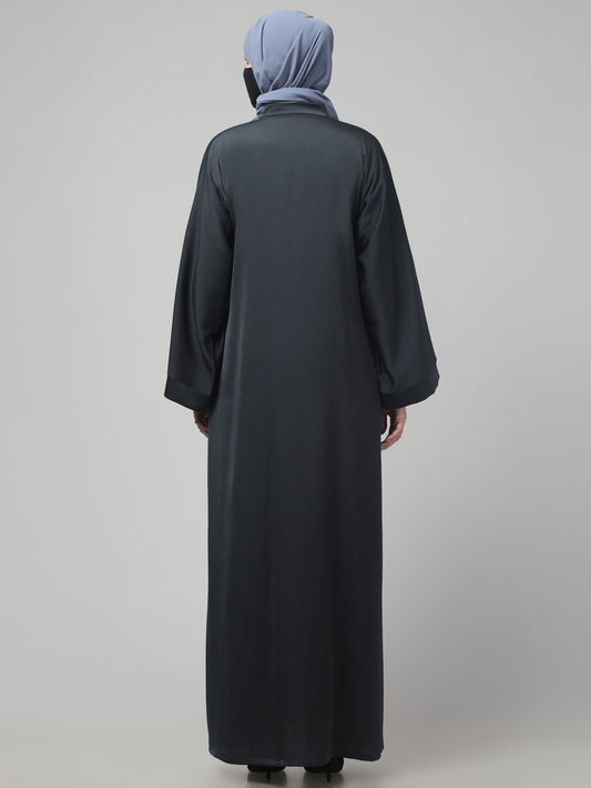 Front Open Tiktok Abaya with Round Neck & Flared Sleeves.