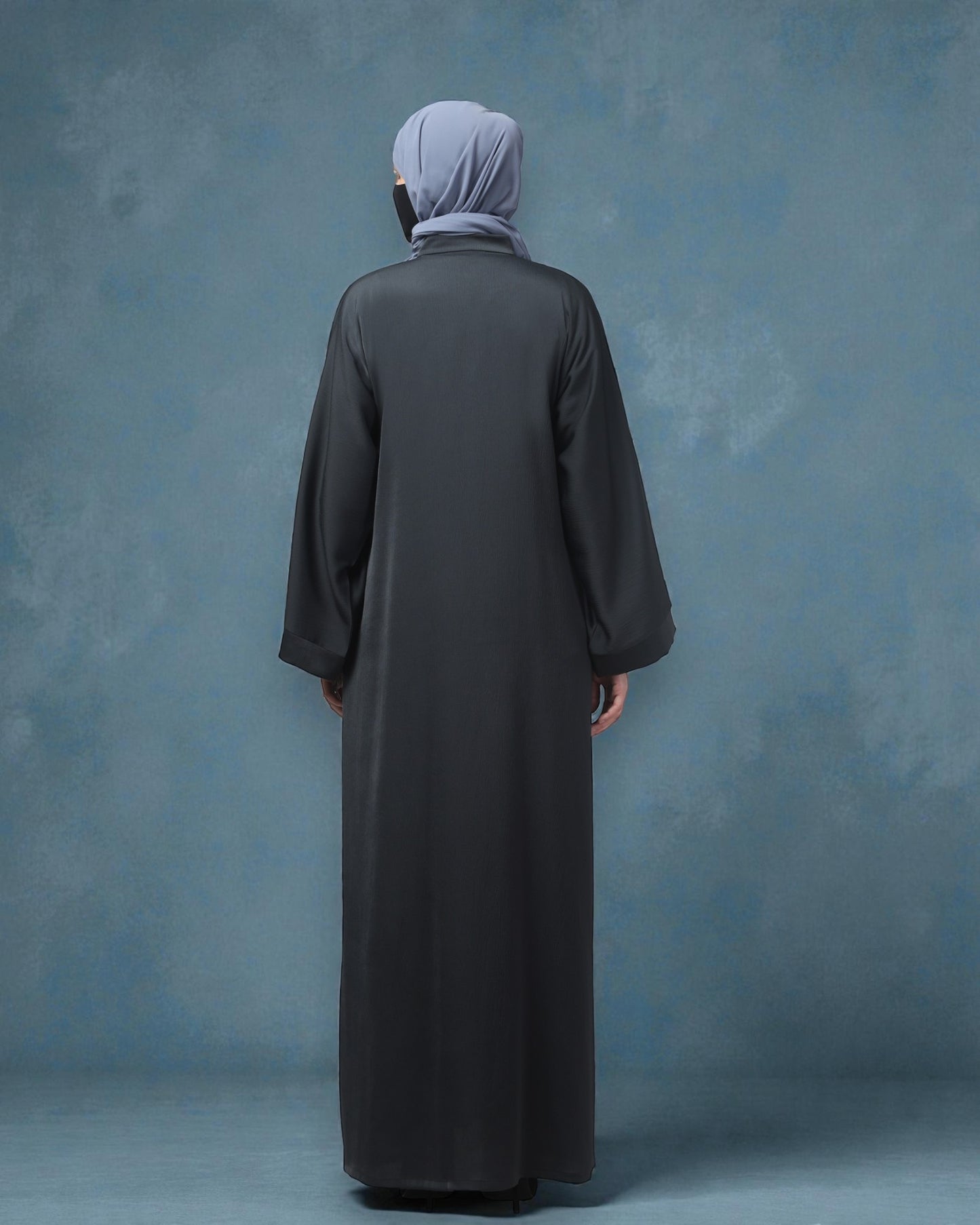 Front Open Tiktok Abaya with Round Neck & Flared Sleeves – Includes Hijab