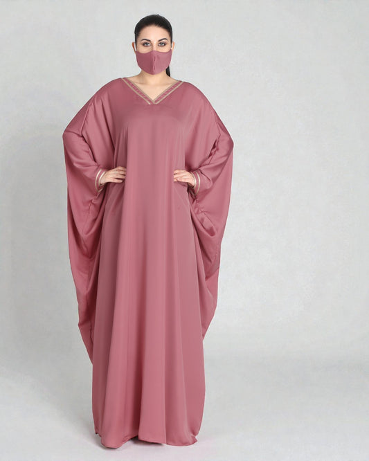 Pink Kaftan With Golden Contrast