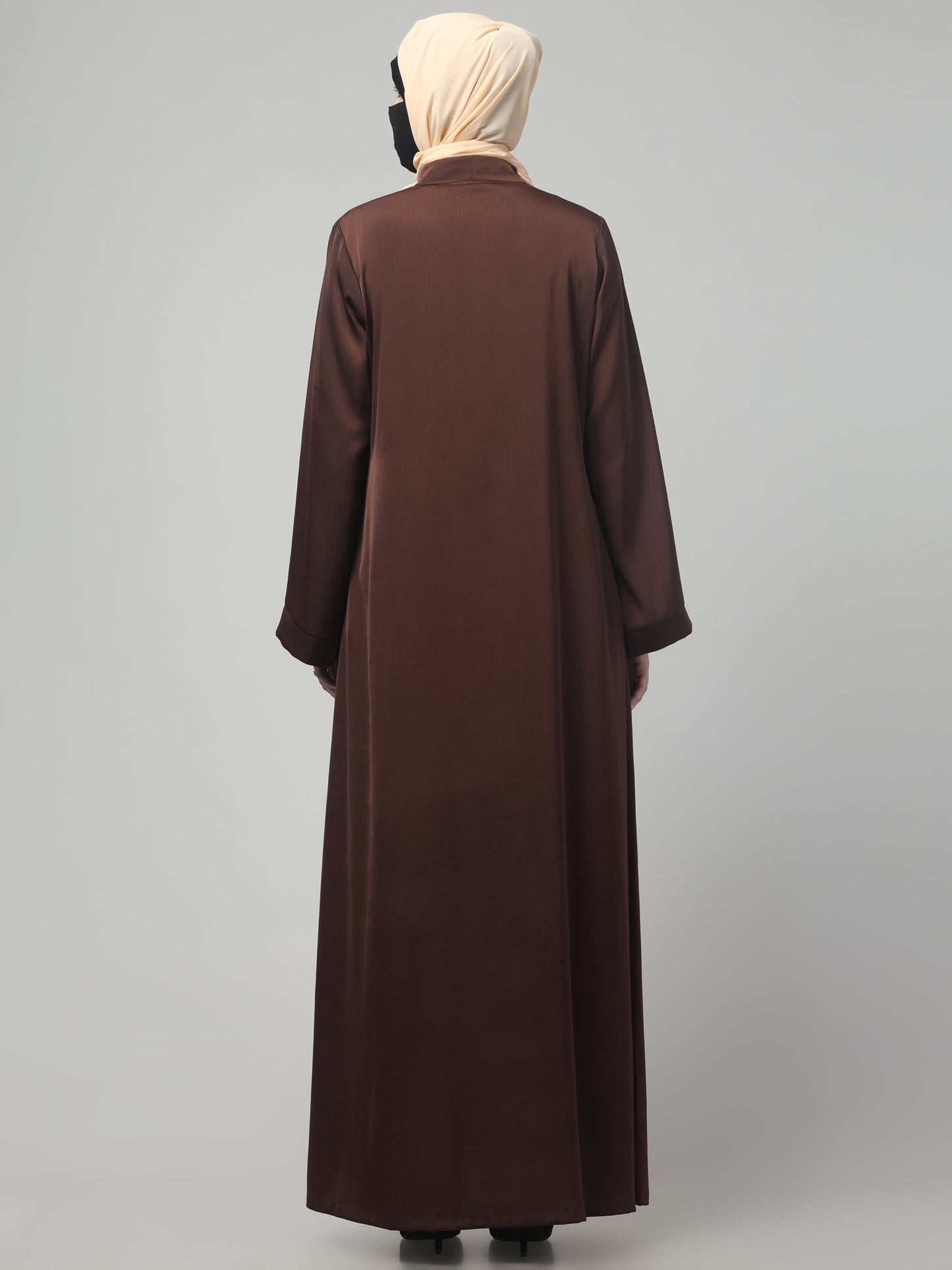 Front Open Abaya In Premium Tiktok Fabric with V-Neck & Flared Sleeves.
