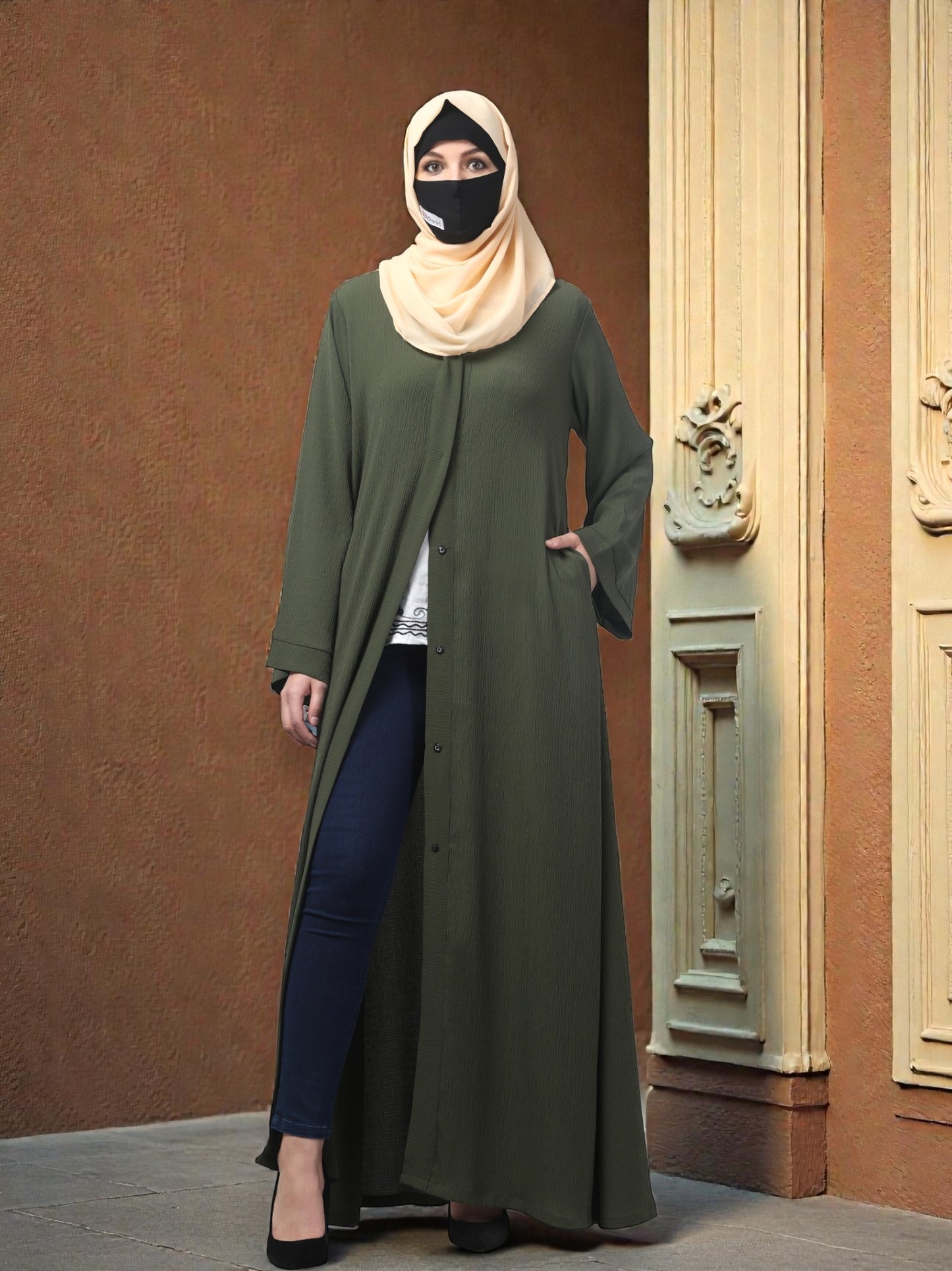 Front Open Abaya in Zamzam Crush – Subtle Elegance with a Crushed Finish