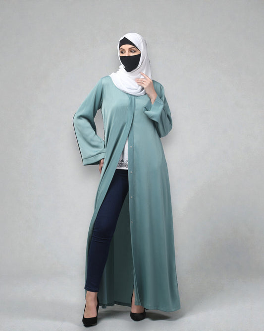 Front Open Tiktok Abaya with V-Neck & Flared Sleeves – Includes Hijab