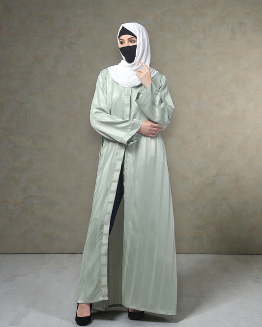Front Open Abaya in Zoom Pro Fabric – Textured Elegance with Self Stripes