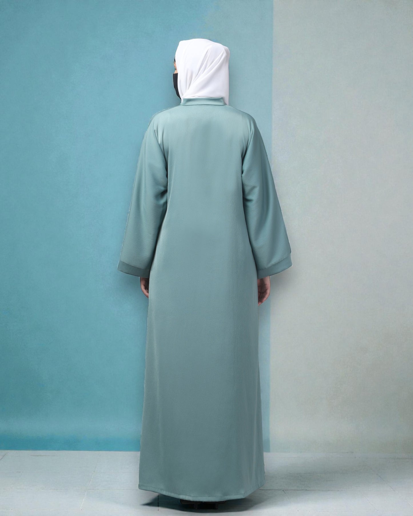 Front Open Tiktok Abaya with Round Neck & Flared Sleeves – Includes Hijab