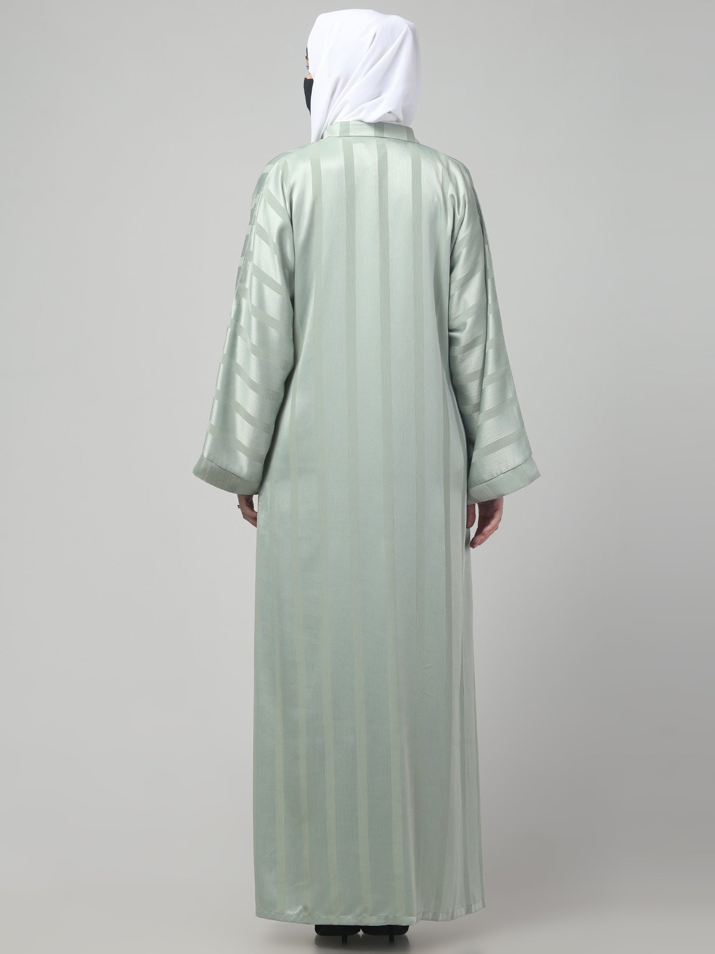 Front Open Abaya in Zoom Pro Fabric – Subtle Stripes & Effortless Grace